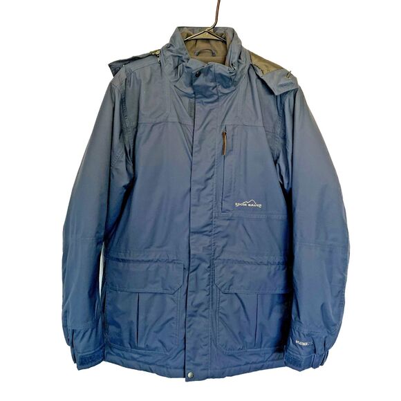 Eddie Bauer Jacket Men's Medium Blue zip-up Weather Edge shell lined snow hood - Picture 1 of 13